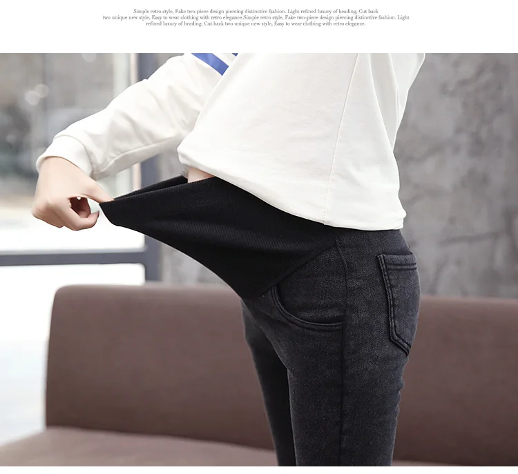 1717# Nailing Autumn Stretch Washed Denim Maternity Pants High Waist Adjustable Belly Pencil Pants for Pregnant Women Pregnancy