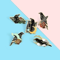 death punk enamel lapel animal pins crow brooches badges fashion flower stars pins gifts for friends wholesale jewelry