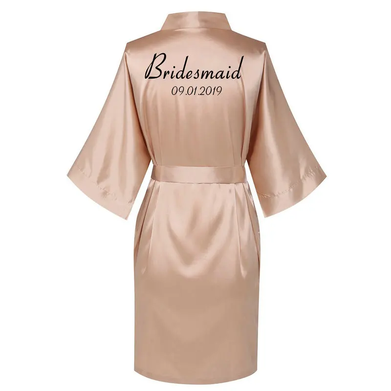 Roseg bridesmaid pri Индивидуальные женские халаты на заказ, атласное шелковое платье с принтом, сексуальное свадебное платье для невесты, платье для подружки невесты, кимоно, короткий халат, новинка - Цвет: Roseg bridesmaid pri
