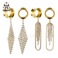 kubooz popular style stainless steel gold chain tassel ear piercing tunnels gauges body jewelry earring plugs stretchers 6 25mm