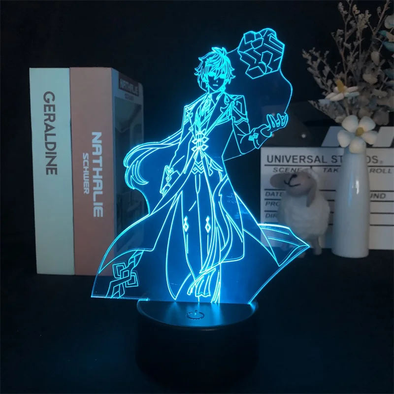 

Ударопрочная игра Zhongli Genshin с сенсорным датчиком, 3D Ночная подсветильник ка, Bluetooth-управление для яркого базового цвета с удаленным декором