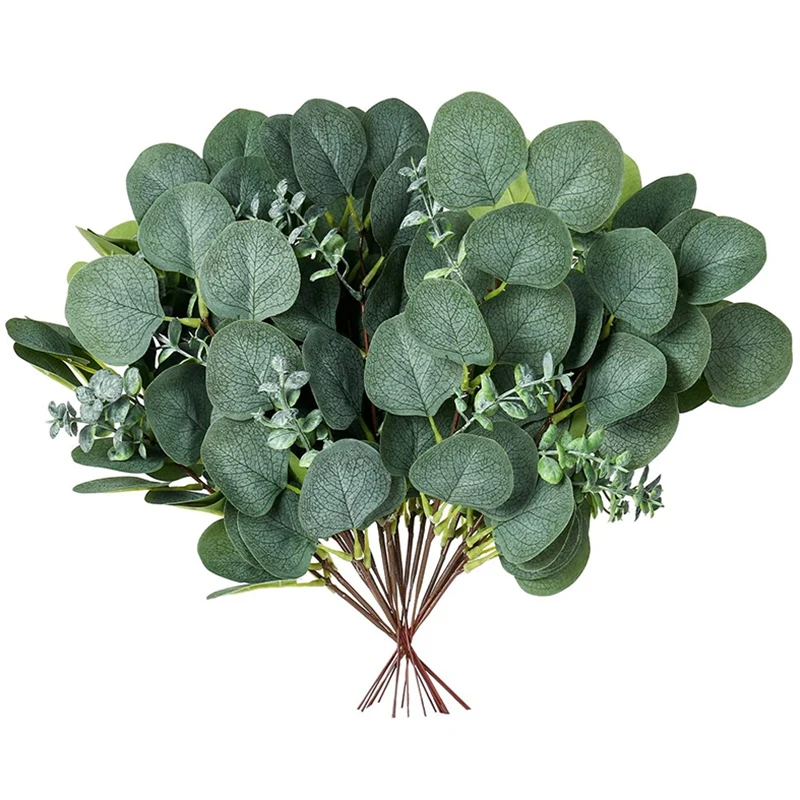 

20 Pcs Artificial Silver Dollar Greenery Stems Silk Eucalyptus Leaves Spray Faux Eucalyptus Branches Sprigs