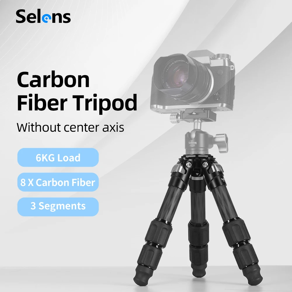 

Selens TF-314 8X Carbon Fiber Mini Tripod 3 Section Twist Lock 6KG Max Load For Indoor Outdoor Photo Shoots