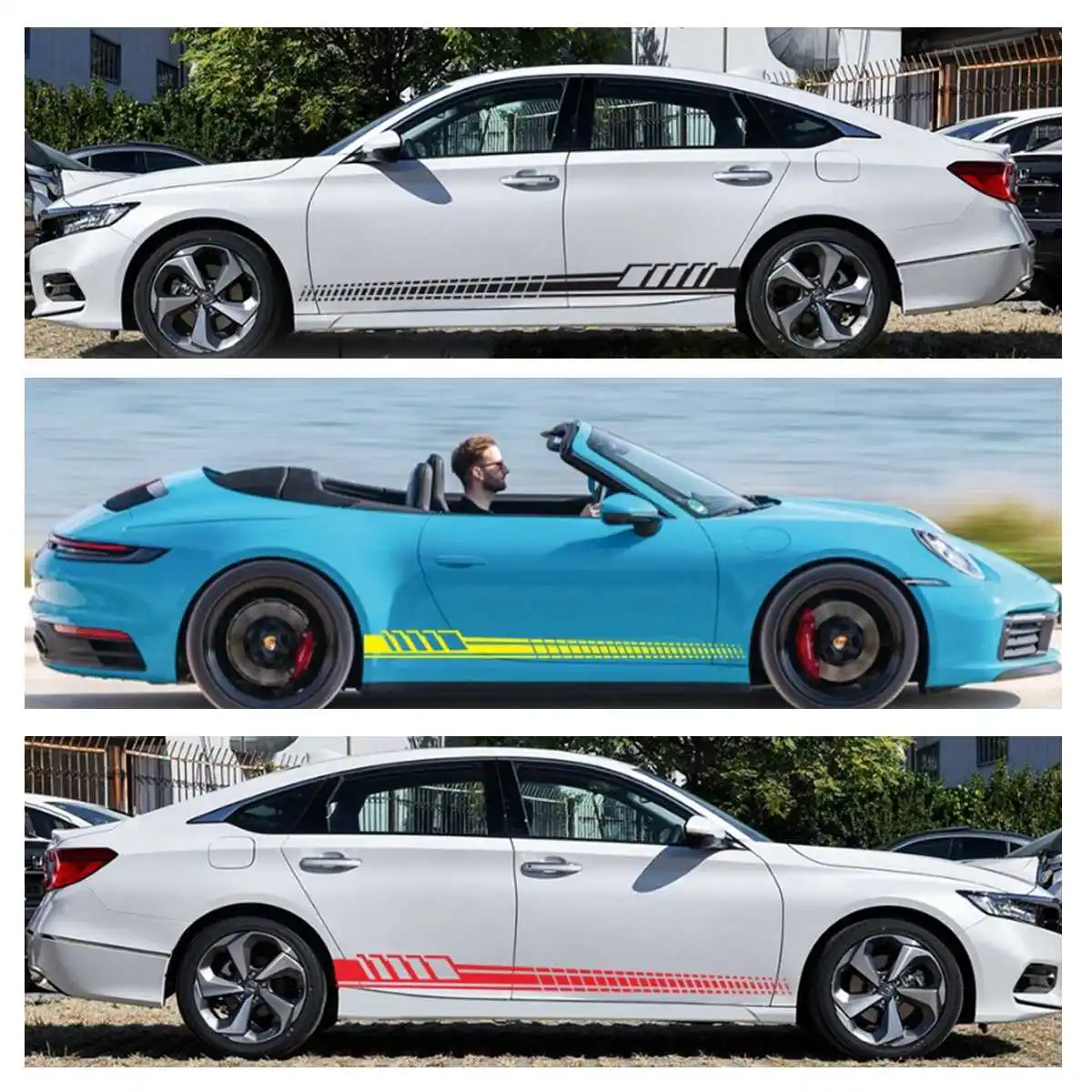 

2PCS/Set Cool Racing Stripe Totem Body Sticker Side Skirt Vinyl Decal Car Decor Sticker Waterproof fade-resistant self-adhesive
