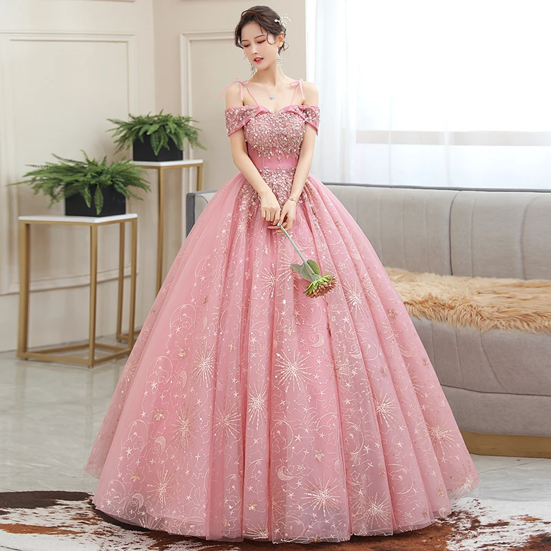 

2022 Off The Shoulder Quinceanera Dresses Shining Beading Ball Gown Prom Dress Plus Size Pink Quinceanera Dresses