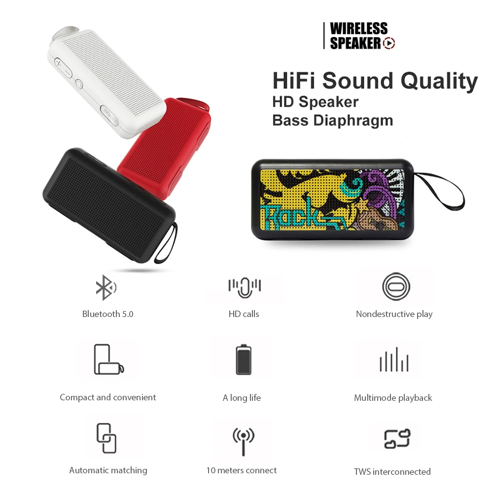 

Portable Graffiti Painting Wireless Bluetooth 5.0 Mini Speaker Hands Free Bt5.0 Outdoor Speaker WithTF Card FM