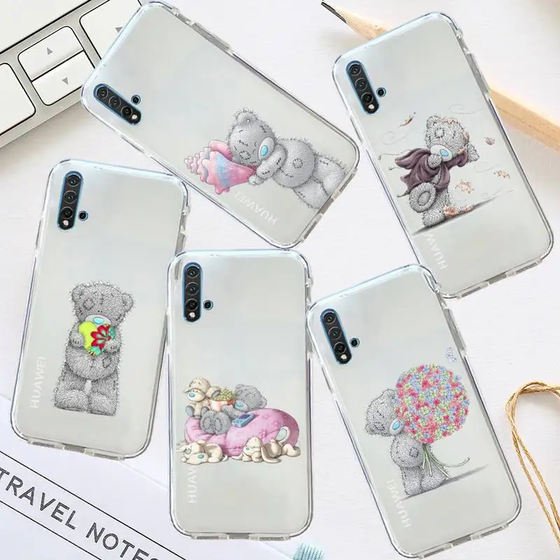 

Lovely Teddy bear Phone Case Transparent for Huawei honor P mate 40 20 30 10 50 i 9 x mate pro lite 8a