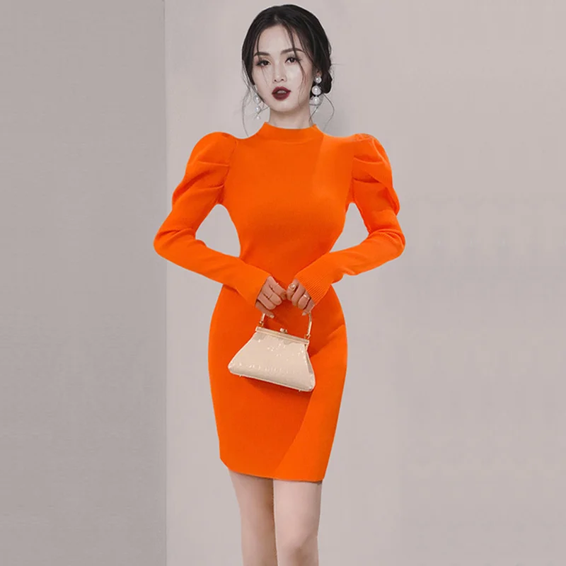 

Lightly Mature Slimming Youthful-Looking Gentle Elegant Bottoming Skirt 2021 Autumn and Winter Clothing New Women's Puff Sleeve