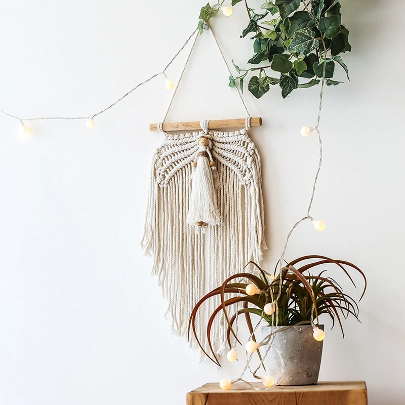 Мини гобелен в виде крыла ангела стиле бохо ручная работа подвеска макраме