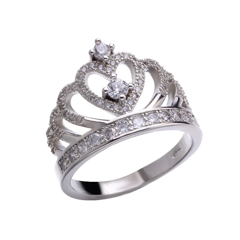 Silver Кольцо ishowle Crown из розового золота с кубическим цирконием для девочек, свадебное винтажное элегантное кольцо с выемкой, Золотое 585 роскошное ювелирное изделие jzb03 - Цвет основного камня: Silver