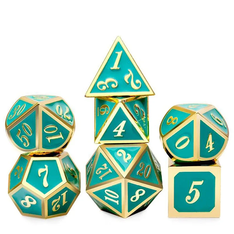 

7Pc/Set Embossed Heavy Metal Polyhedral DND RPG Game D4 D6 D8 D10 D12 D20 Dice with Bag
