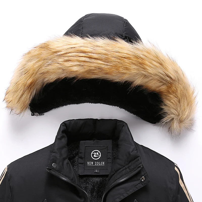 

Men Fur Hooded Jackets Coat Winter Cotton Thick Male Long Warm Outwear Brand Clothing Sportswear Zipper Men's Overcoat Windbreak