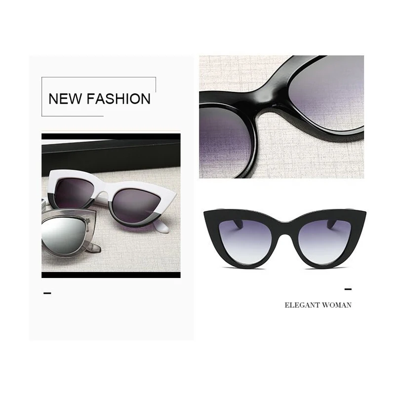

New High Quality Cat Eye Sunglasses Women Flat Top Oversized Mirror Vintage Sun Glasses Ladies Female Black Oculos De Sol