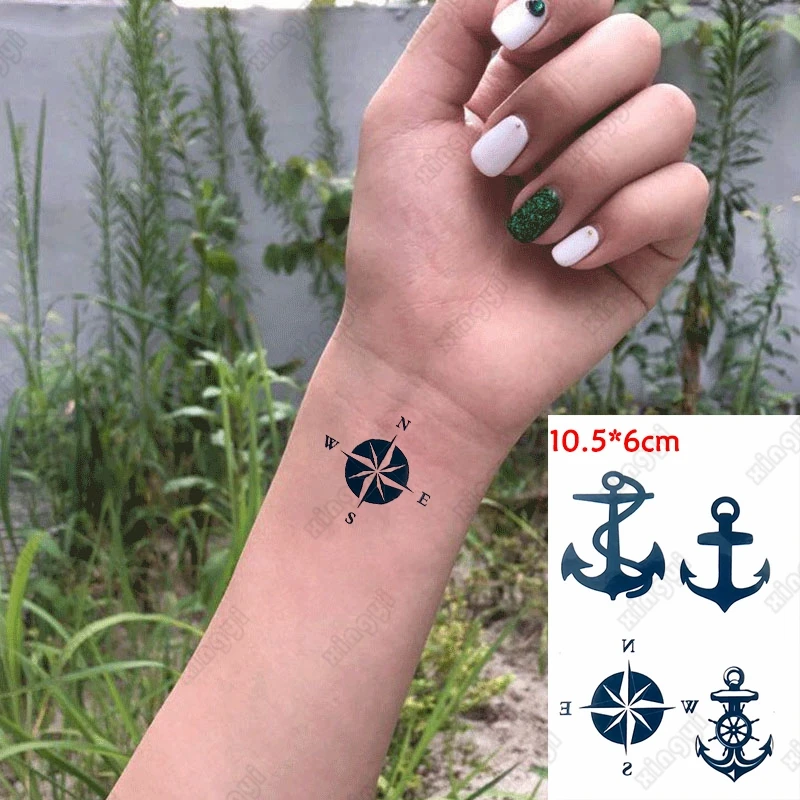 Водостойкая временная татуировка наклейка компас якорь пиратский корабль