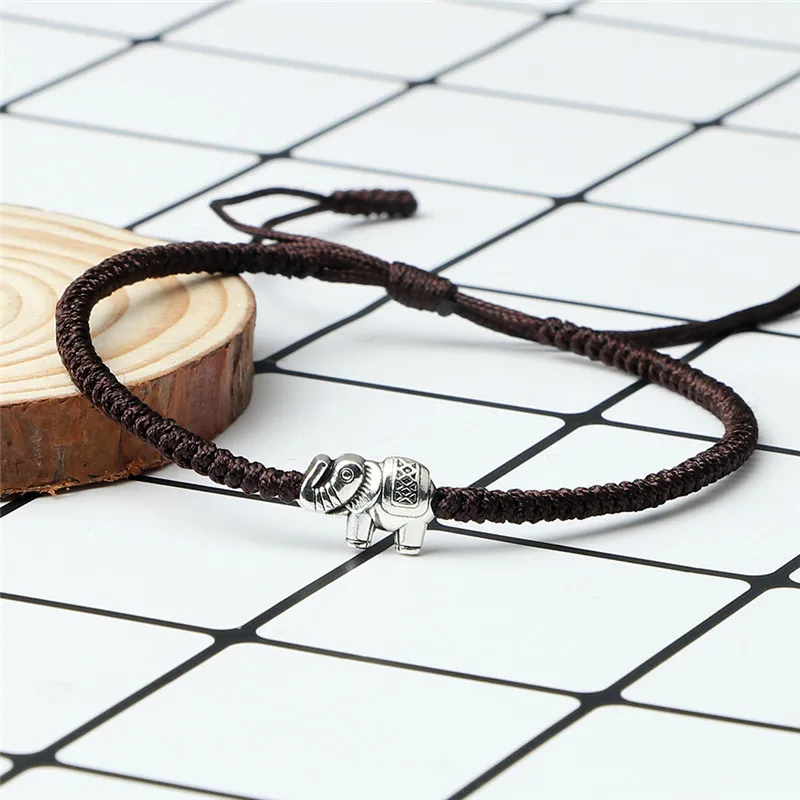 Браслет с подвеской в виде слона черный красный веревочная нить Плетеный