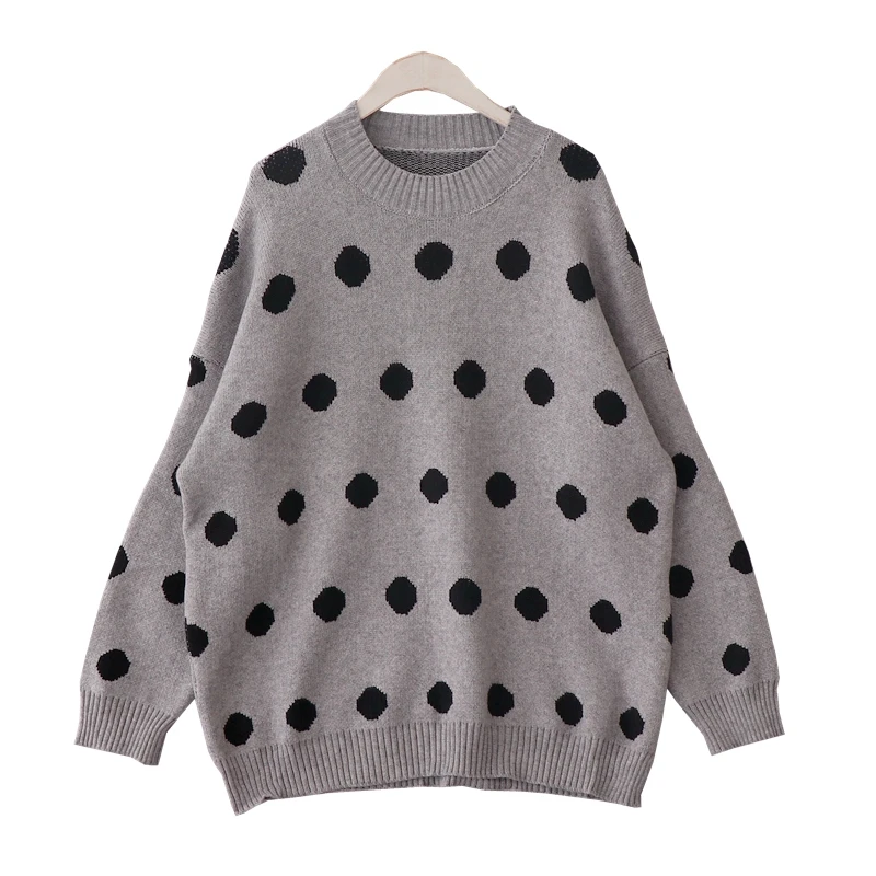 2019 autumn and winter new retro gray wave point temperament sweater female loose pullover | Женская одежда