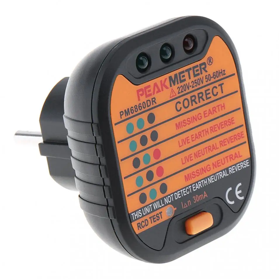 PEAKMETER PM6860DR 220 В ~ 250 Портативный электрический умный тестер розеток со