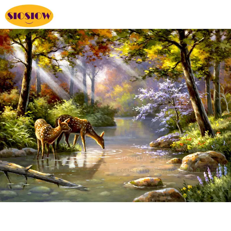 Алмазная 5d картина сделай сам пейзаж оленя с озерами полноразмерная Мозаика из