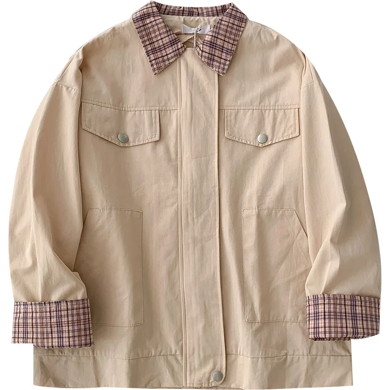 

Yeeloca Retro Plaid Collar Gentle Wind Jacket All-match Spring 2021 New Lapel Zipper Coat Women's Hong Kong Trend Top