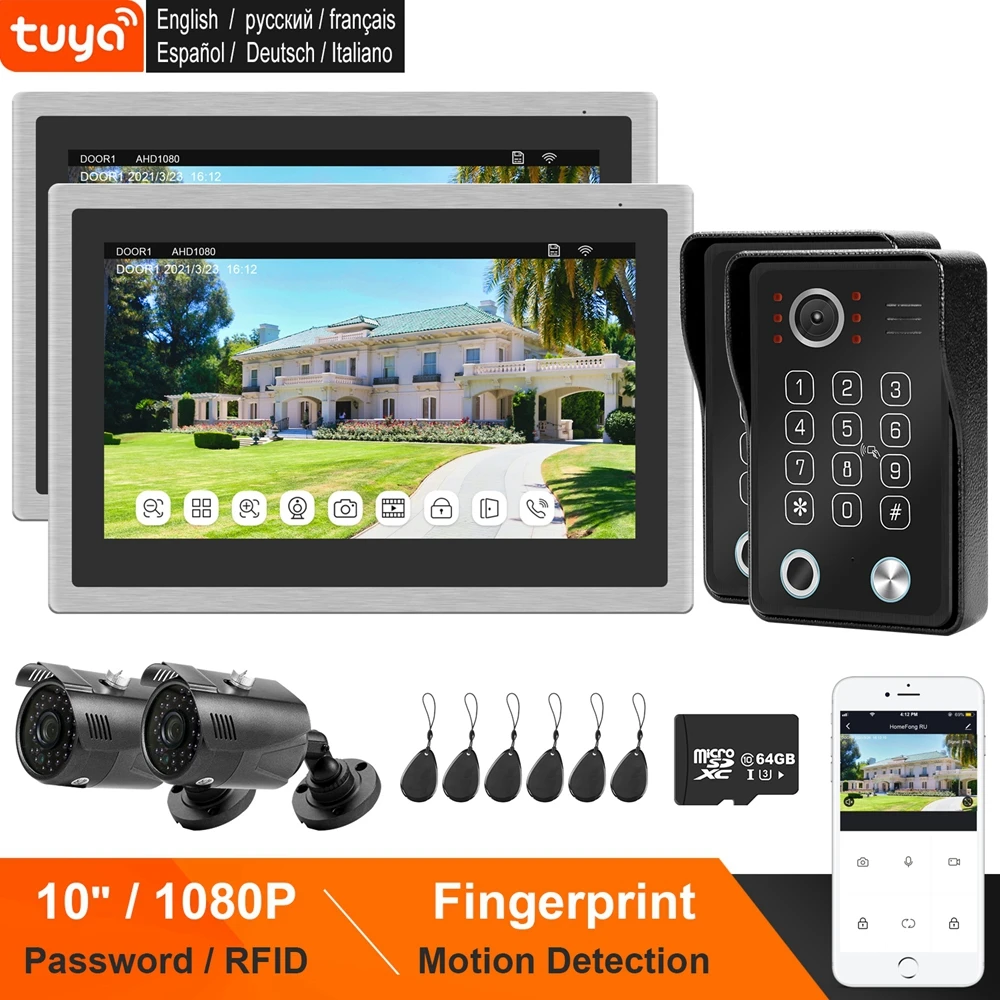 Homefong Wifi Video Intercom Villa Ip Video Deurtelefoon 1080P Video Deurbel Camera Touch Screen Vingerafdruk Wachtwoord Rfid Unlock