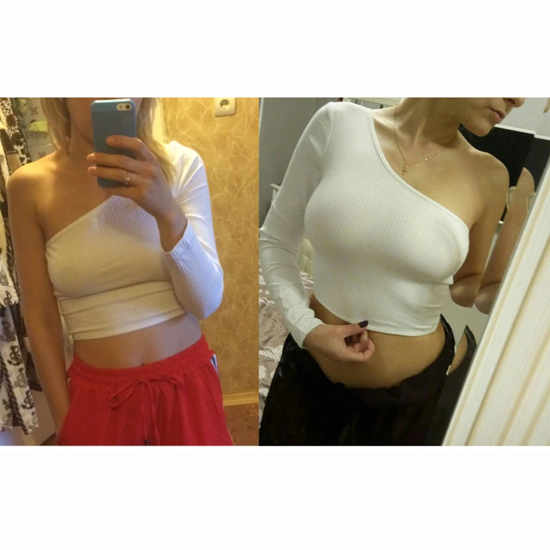 

One Shoulder Tops Sexy Long Sleeve Shirt Casual Tops T-shirt Hot