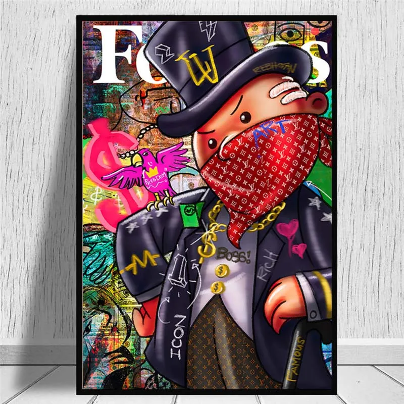 

Graffiti Money Dollar Tongue Oil Painting on Canvas Cartoon Wall Art Poster Prints Wall Pictures for Living Room Home Cuadros