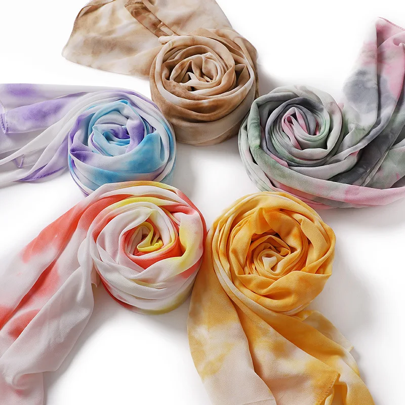 Шифоновые хиджабы с принтом тай-дай 180 Х70 см Женский мусульманский шарф