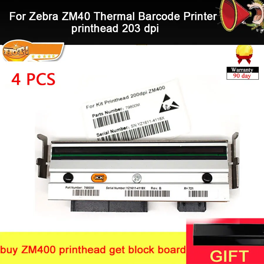 4pcs New thermal label printer print head For Zebra ZM400 200dpi barcode printer label printers Parts printhead Warranty 3 month