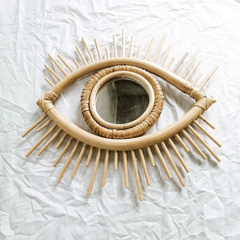 

Rattan Innovative Art Decoration Eye Shape Makeup Mirror Dressing Wall Hanging Mirrors Bedroom Bathroom Home Decoration P15D