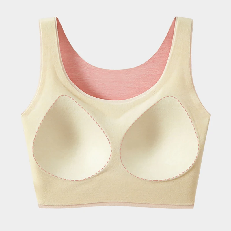 Asha&Vicki New Women Velvet Silk Thermal Underwear Seamless Slim Solid Xolor Bra With Cup Integrated Vest For Autumn And winter