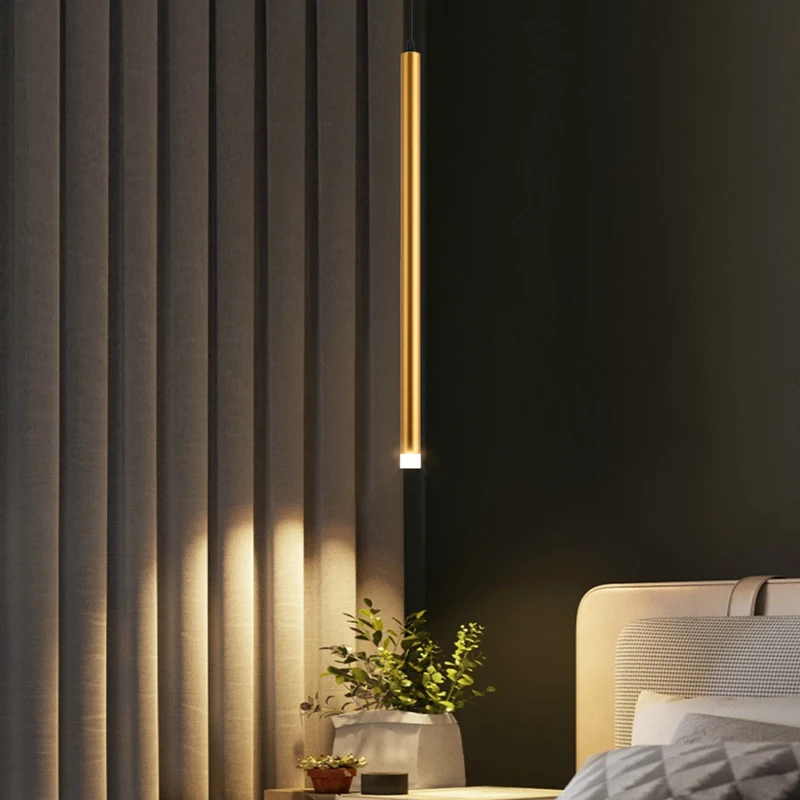 

Black/Gold led chandelier Long Tube lamp Kitchen Island Dining Room Shop Bar Decoration Cylinder Kitchen Pendant chandelier