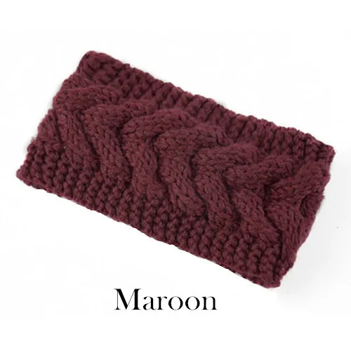 Maroon Зимняя теплая вязаная повязка на голову для женщин, шерстяная повязка на голову с вязаным узлом, тюрбан, повязка на голову для ушей, теплые повязки на голову, женские аксессуары для волос - Цвет: Maroon