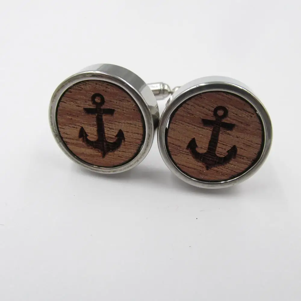 anchor cufflink Морской ручной работы деревянные Запонки-якоря и зажим для галстука запонки в виде парусных Подарки для него Женихи Для мужчин подарок для Для мужчин - Окраска металла: anchor cufflink