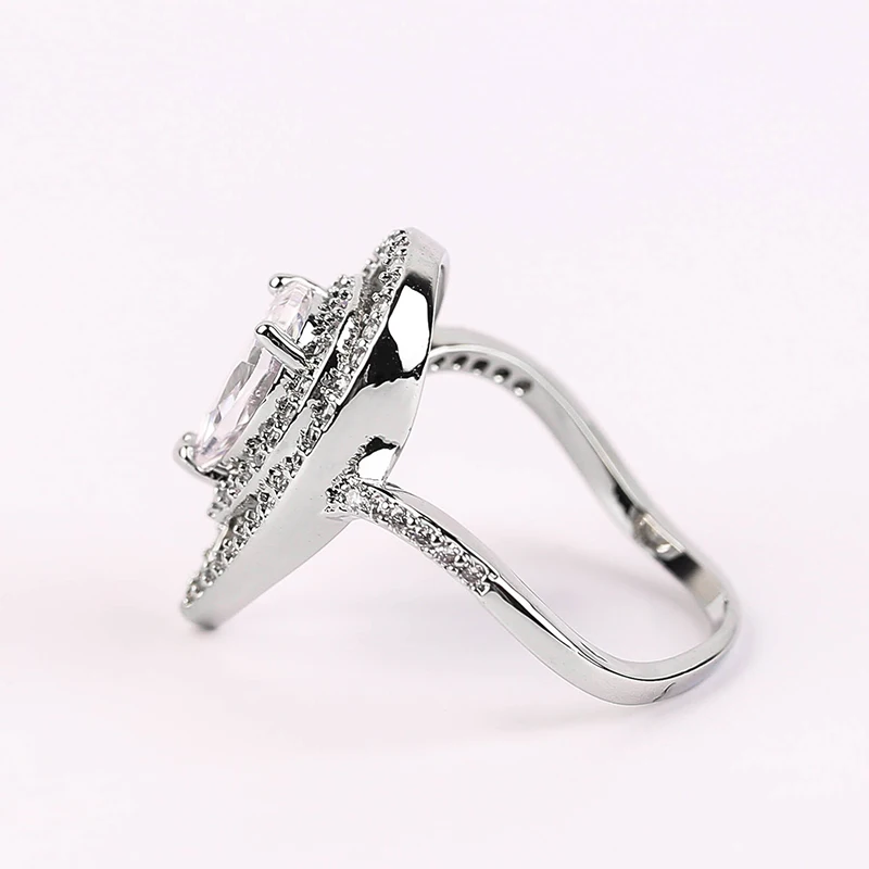 

Delicated Micro Paved Water Drop White CZ Stone Ring For Women Girls Wedding Party Engagement Jewelry Luxury Accessories Gift