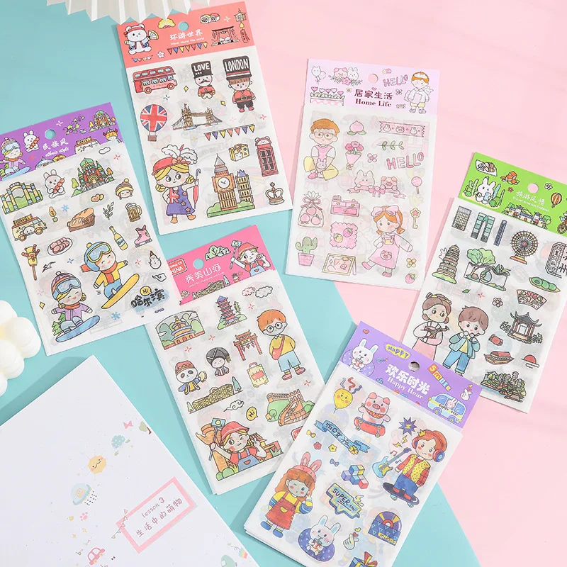 

Korean Creative Ins Account Diy Washi Sticker Cartoon Girl Kawaii Decor Plan Personalized Journal Color Child Japan Stationery