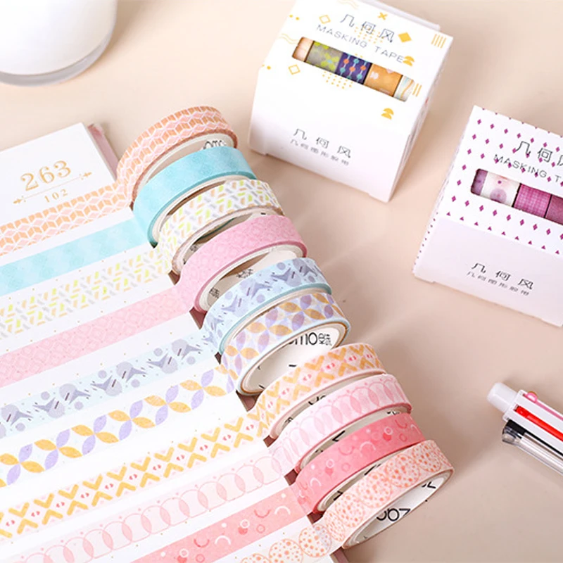 5Pcs/Set Grid Washi Tape Kawaii Decorative Adhesive Tape Thin Striped Masking Tape For Stickers Scrapbooking DIY Stationery Tape