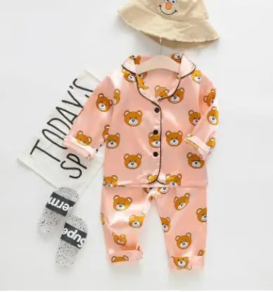 pink Летние детские пижамы, костюм из 2 предметов Детский костюм из двух предметов с короткими рукавами и рисунком медведя из мультфильма для мальчиков Одежда для маленьких мальчиков - Цвет: pink