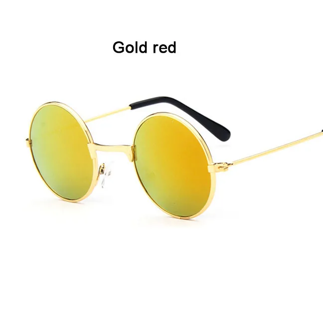 gold red AOXUE ретро классические круглые солнцезащитные очки детские брендовые зеркальные солнцезащитные очки для мальчиков и девочек Черная синяя оправа очки UV400 подарки для детей - Lenses Color: gold red