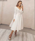 Женское Короткое свадебное платье, простое винтажное платье А-силуэта с длинным рукавом и V-образным вырезом в стиле бохо, платье невесты, 2021
