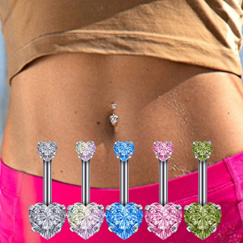 

Crystal Zircon Fashion Surgical Stainless Steel Navel Piercing Heart Belly Button Rings Belly Piercing Body Jewely Accessories