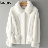 lautaro winter short white thick warm faux mink fur coat women pockets runway luxury fluffy furry jacket 2021 korean fashion