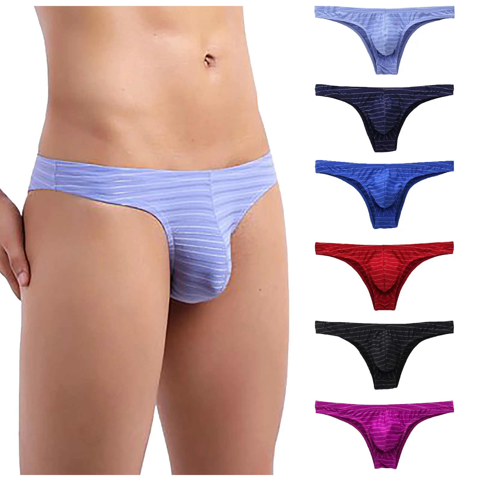 

Sexy Underwear Men Low Waist Striped Briefs Gay Man's Underwear Male Summer Ultra-thin Breathable Bikini Male Panties#fs