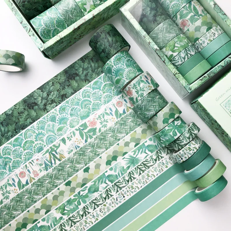 

12Pcs/Set Green Plant Washi Tape Solid Color Masking Tape Decorative Adhesive Tape Sticker Scrapbooking Diary Stationery Supply