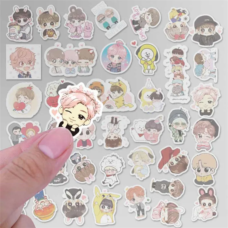 40 шт./компл. дети мультфильм водонепроницаемый Bangtan наклейки для мальчиков забавные Bangtan Expression наклейки девушка журнал бутылка Moble ноутбук