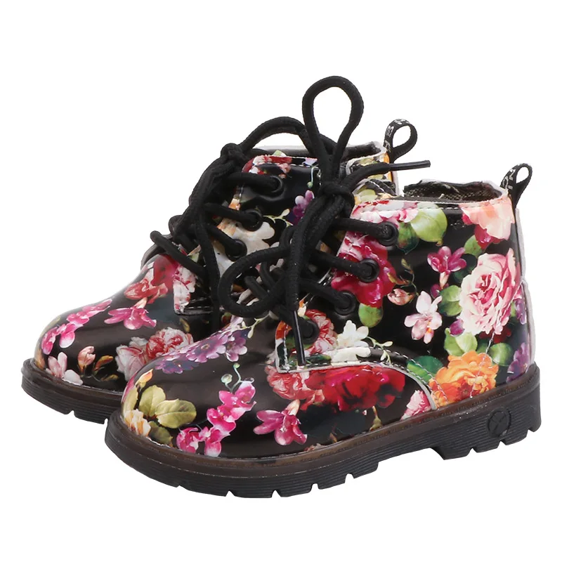 Детские модные ботинки CUZULLAA для девочек и мальчиков мартинсы детская Цветочная