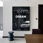 Мотивационный плакат черно-белого цвета, он начинается с мечты, Картина на холсте, комнатный Настенный декор, художественные принты, украшение для дома