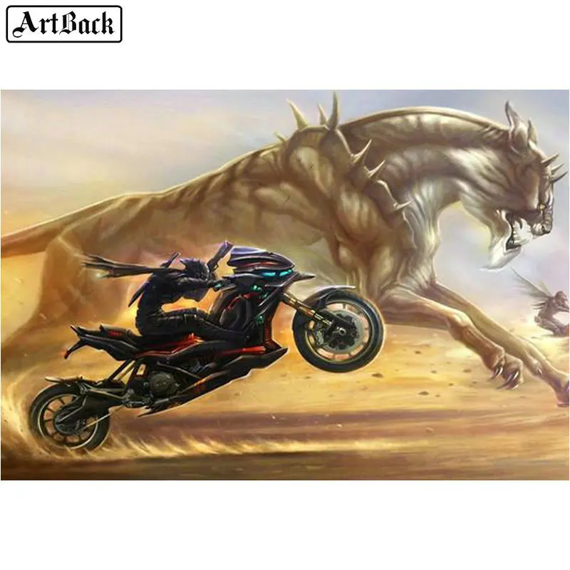 Картина из страз ArtBack 5d сделай сам леопард мотоцикл гонка полный квадрат 60x90 см 3d