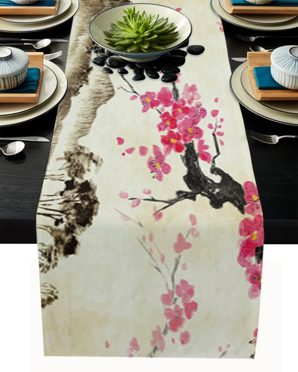 

Ink Painting Flowers Table Runner Wedding Table Decor Party Dining Table Runner Home Hotel Decoration Tablecloth Placemat