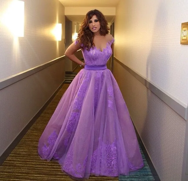 

Платье в стиле знаменитостей Najwa Karam, вечернее фиолетовое платье для выпускного вечера с аппликацией Дубая из Саудовской Аравии, 2015