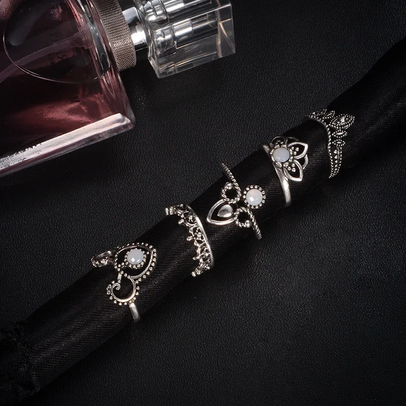 5 шт. набор колец в этническом стиле с цветами кристаллами и кристаллами|Кольца| |